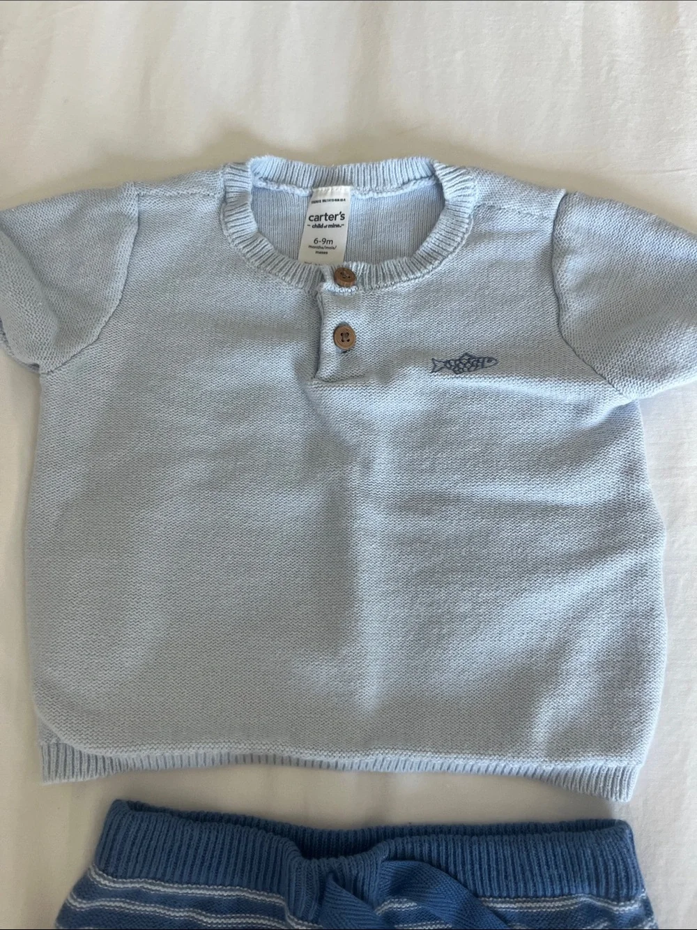 Carter's Light Blue Top with Navy & Light Blue Striped Knit Shorts